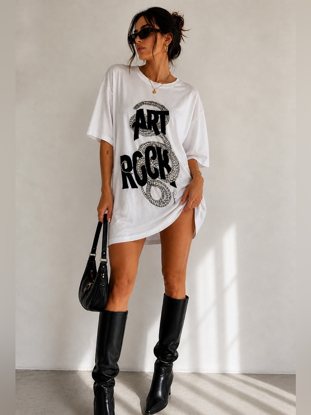 Roberto Cavalli Oversized White Tee Crystal Embellished Snake Motif - Italy 48